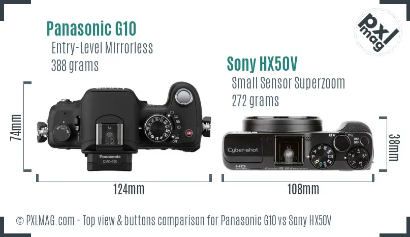 Panasonic G10 vs Sony HX50V top view buttons comparison