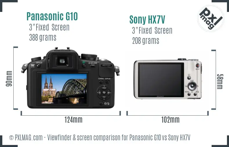 Panasonic G10 vs Sony HX7V Screen and Viewfinder comparison