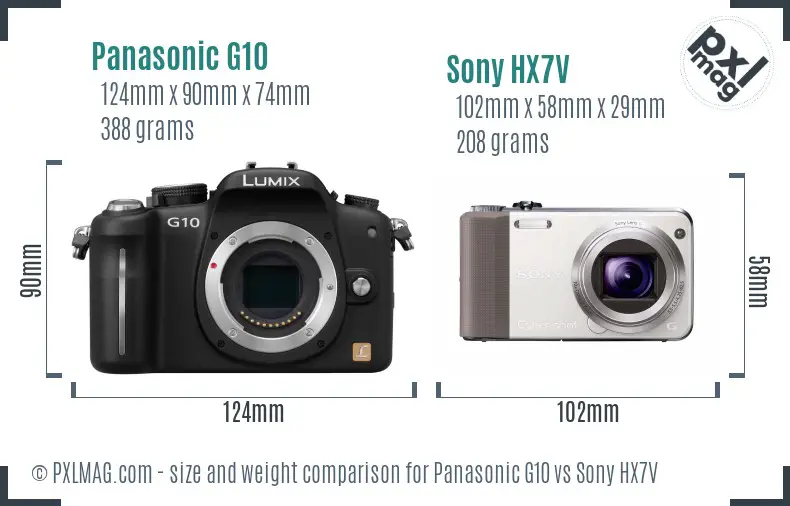 Panasonic G10 vs Sony HX7V size comparison