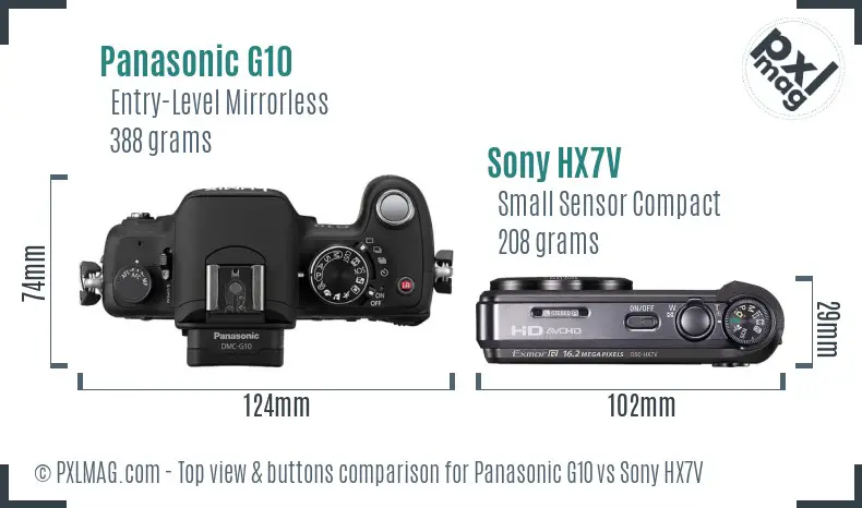 Panasonic G10 vs Sony HX7V top view buttons comparison