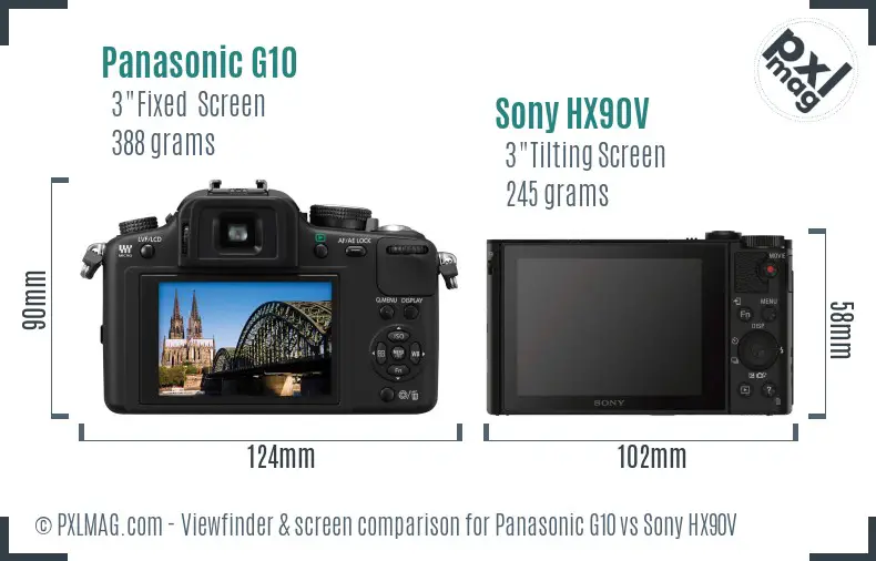 Panasonic G10 vs Sony HX90V Screen and Viewfinder comparison