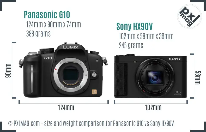 Panasonic G10 vs Sony HX90V size comparison