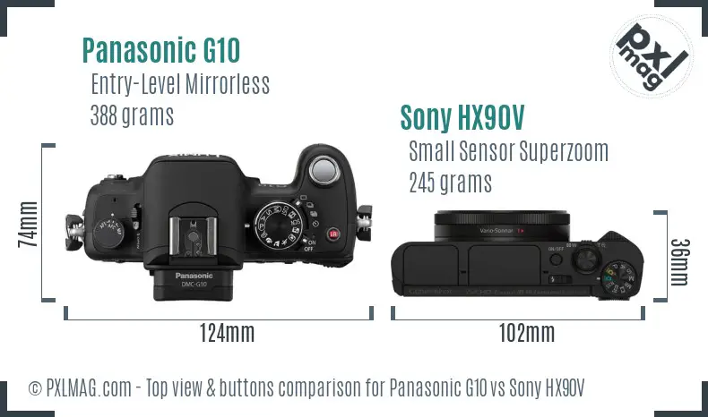 Panasonic G10 vs Sony HX90V top view buttons comparison