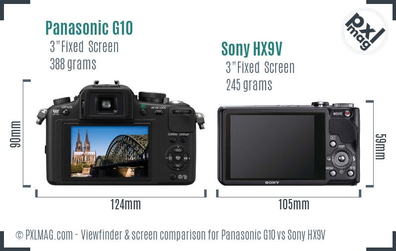 Panasonic G10 vs Sony HX9V Screen and Viewfinder comparison