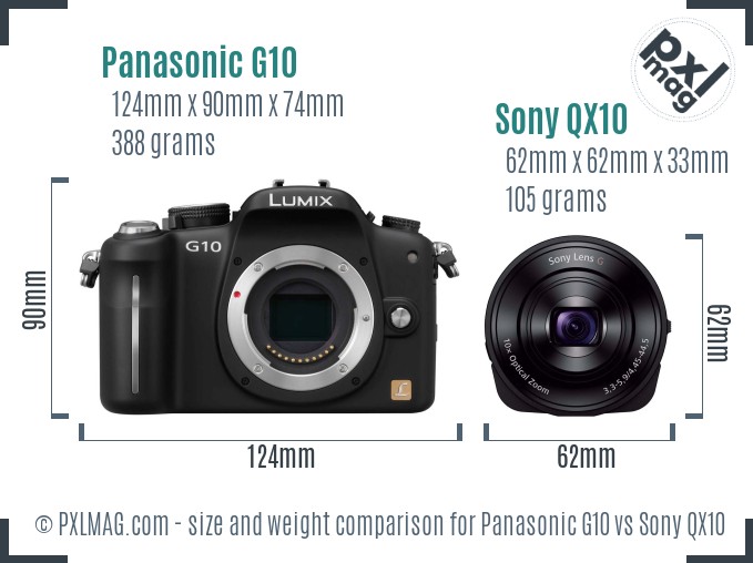 Panasonic G10 vs Sony QX10 size comparison