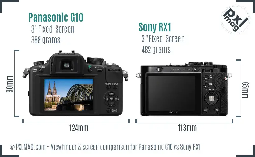 Panasonic G10 vs Sony RX1 Screen and Viewfinder comparison