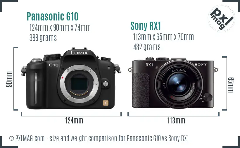 Panasonic G10 vs Sony RX1 size comparison