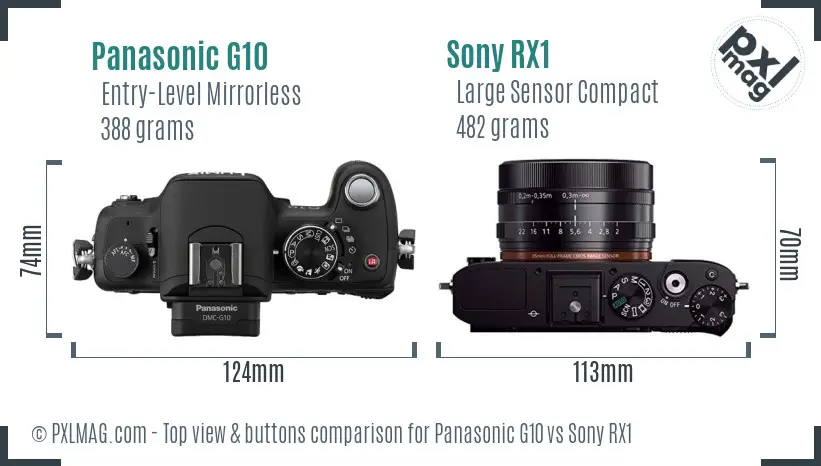 Panasonic G10 vs Sony RX1 top view buttons comparison