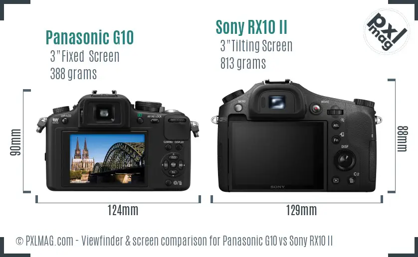 Panasonic G10 vs Sony RX10 II Screen and Viewfinder comparison