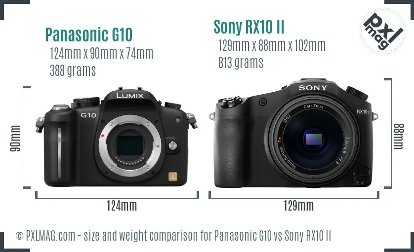 Panasonic G10 vs Sony RX10 II size comparison