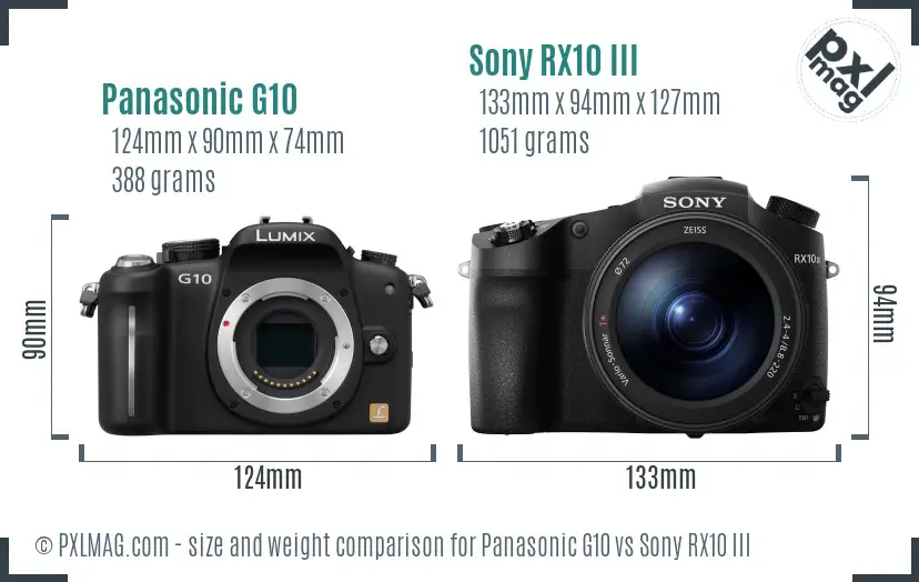 Panasonic G10 vs Sony RX10 III size comparison