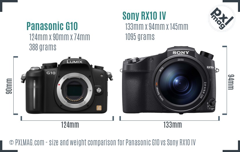 Panasonic G10 vs Sony RX10 IV size comparison