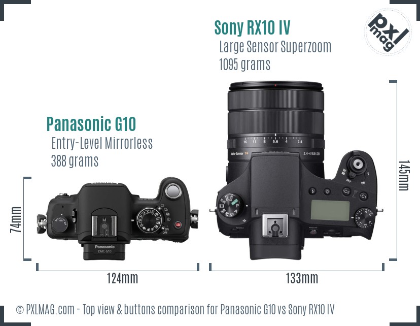 Panasonic G10 vs Sony RX10 IV top view buttons comparison