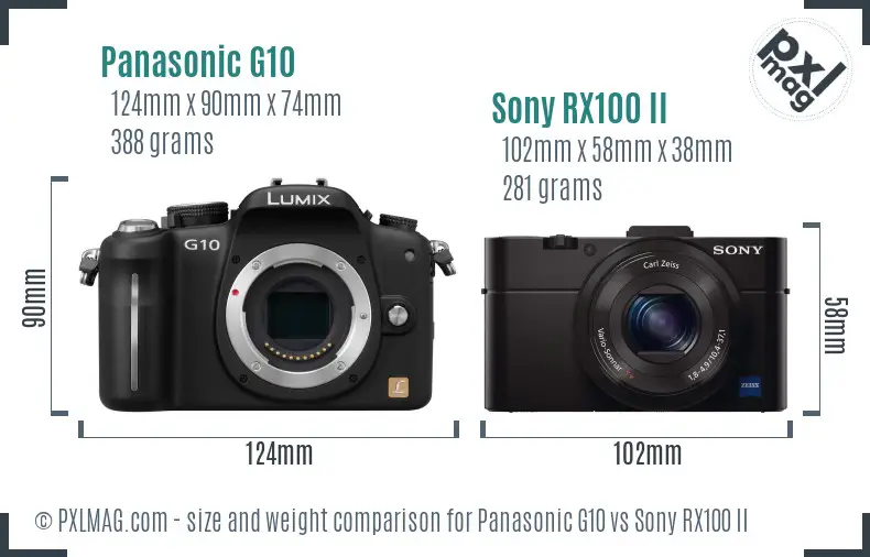 Panasonic G10 vs Sony RX100 II size comparison