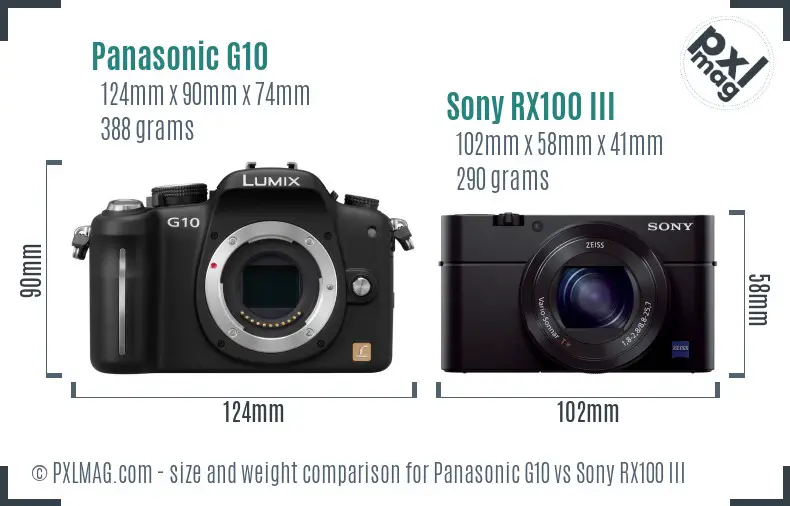 Panasonic G10 vs Sony RX100 III size comparison Panasonic G10 vs Sony RX100 III size comparison