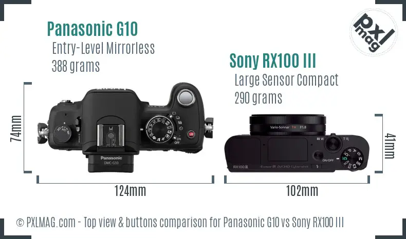 Panasonic G10 vs Sony RX100 III top view buttons comparison Panasonic G10 vs Sony RX100 III top view buttons comparison