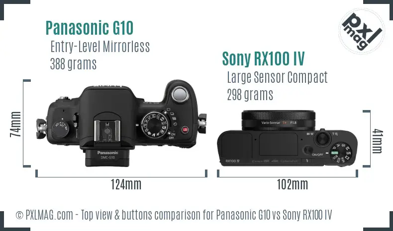 Panasonic G10 vs Sony RX100 IV top view buttons comparison Panasonic G10 vs Sony RX100 IV top view buttons comparison