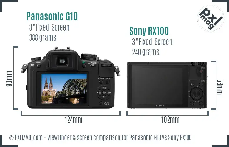 Panasonic G10 vs Sony RX100 Screen and Viewfinder comparison Panasonic G10 vs Sony RX100 Screen and Viewfinder comparison