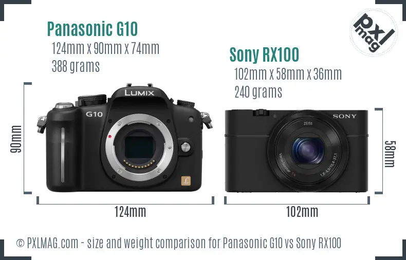 Panasonic G10 vs Sony RX100 size comparison Panasonic G10 vs Sony RX100 size comparison