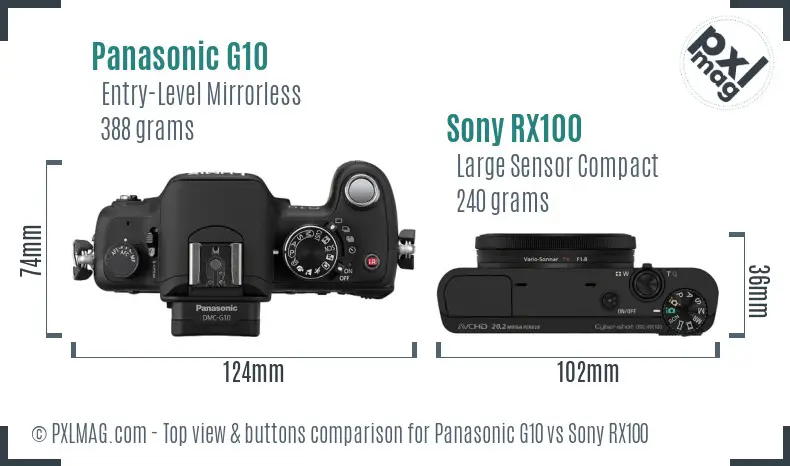 Panasonic G10 vs Sony RX100 top view buttons comparison Panasonic G10 vs Sony RX100 top view buttons comparison