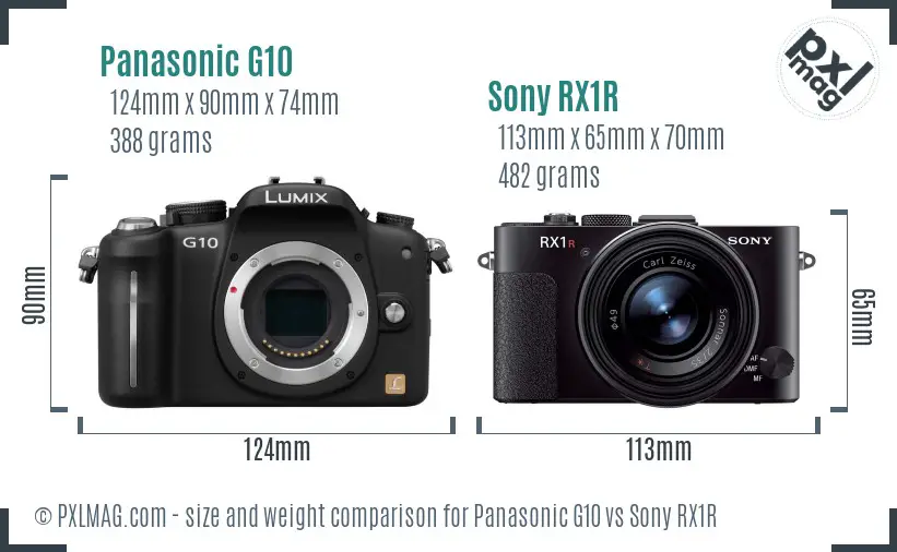 Panasonic G10 vs Sony RX1R size comparison