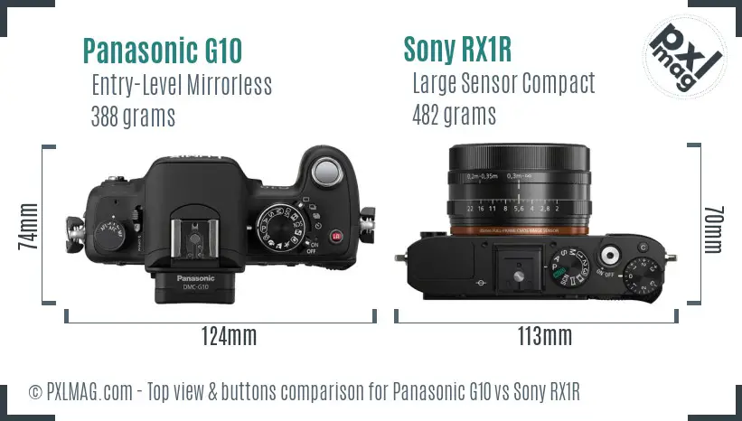 Panasonic G10 vs Sony RX1R top view buttons comparison