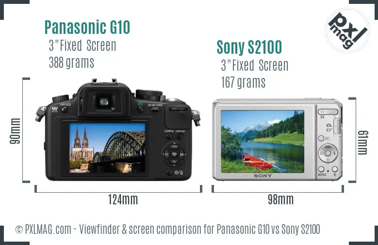 Panasonic G10 vs Sony S2100 Screen and Viewfinder comparison Panasonic G10 vs Sony S2100 Screen and Viewfinder comparison