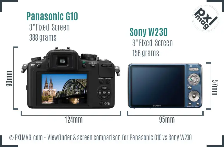 Panasonic G10 vs Sony W230 Screen and Viewfinder comparison