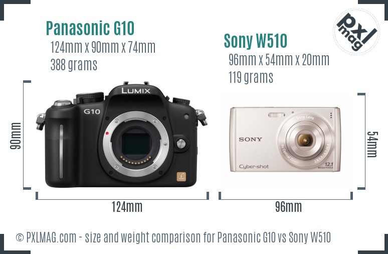 Panasonic G10 vs Sony W510 size comparison
