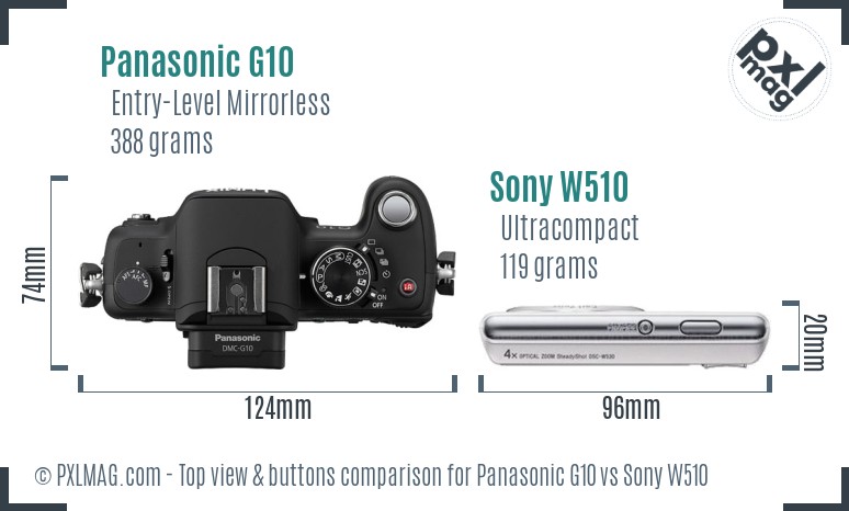 Panasonic G10 vs Sony W510 top view buttons comparison
