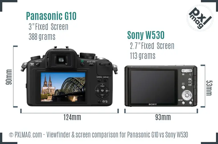 Panasonic G10 vs Sony W530 Screen and Viewfinder comparison