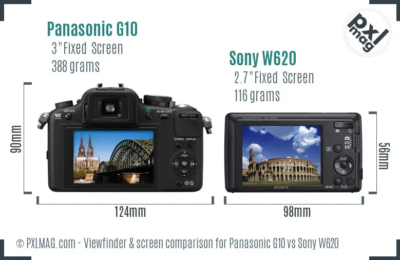 Panasonic G10 vs Sony W620 Screen and Viewfinder comparison