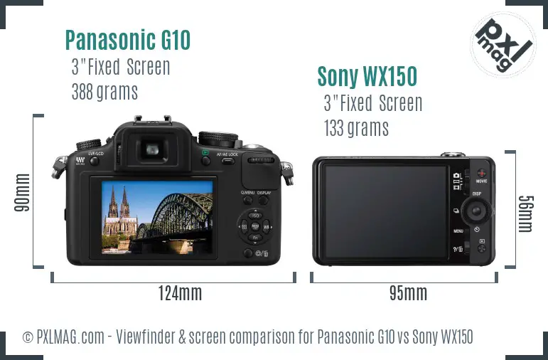 Panasonic G10 vs Sony WX150 Screen and Viewfinder comparison