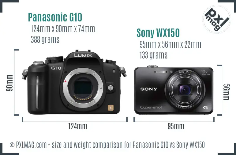 Panasonic G10 vs Sony WX150 size comparison