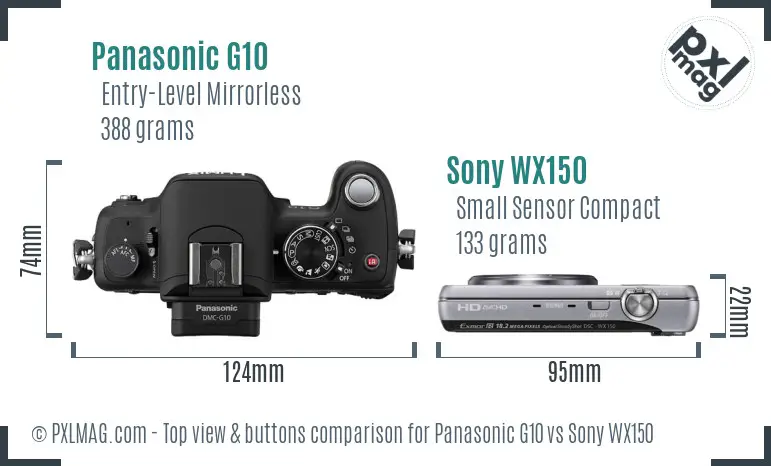 Panasonic G10 vs Sony WX150 top view buttons comparison