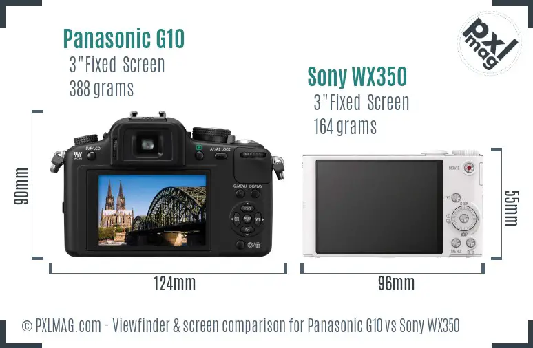 Panasonic G10 vs Sony WX350 Screen and Viewfinder comparison