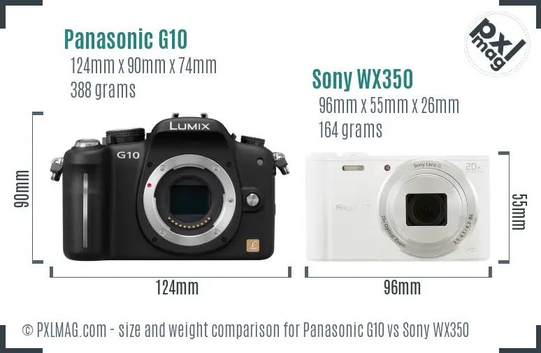 Panasonic G10 vs Sony WX350 size comparison