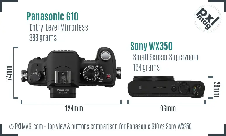 Panasonic G10 vs Sony WX350 top view buttons comparison