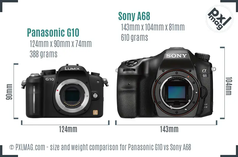 Panasonic G10 vs Sony A68 size comparison Panasonic G10 vs Sony A68 size comparison