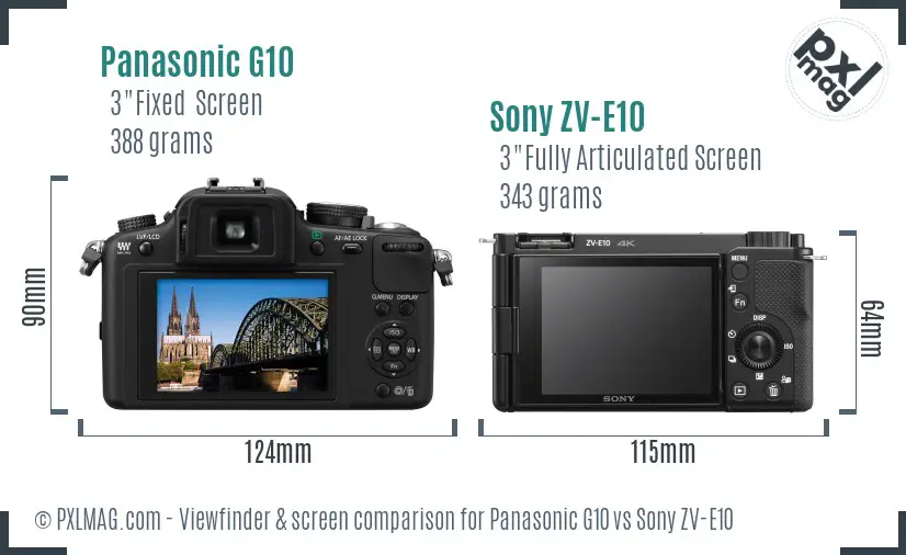 Panasonic G10 vs Sony ZV-E10 Screen and Viewfinder comparison