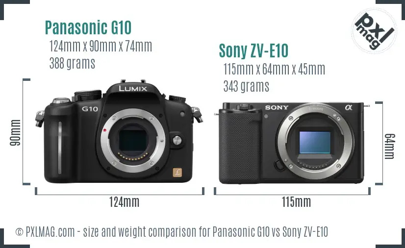 Panasonic G10 vs Sony ZV-E10 size comparison