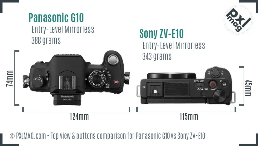 Panasonic G10 vs Sony ZV-E10 top view buttons comparison