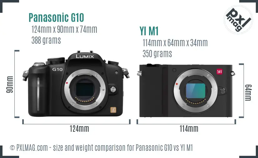 Panasonic G10 vs YI M1 size comparison