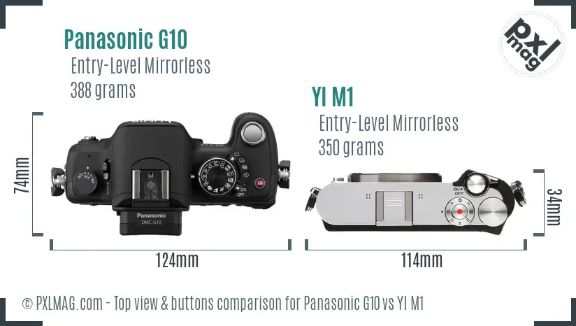 Panasonic G10 vs YI M1 top view buttons comparison