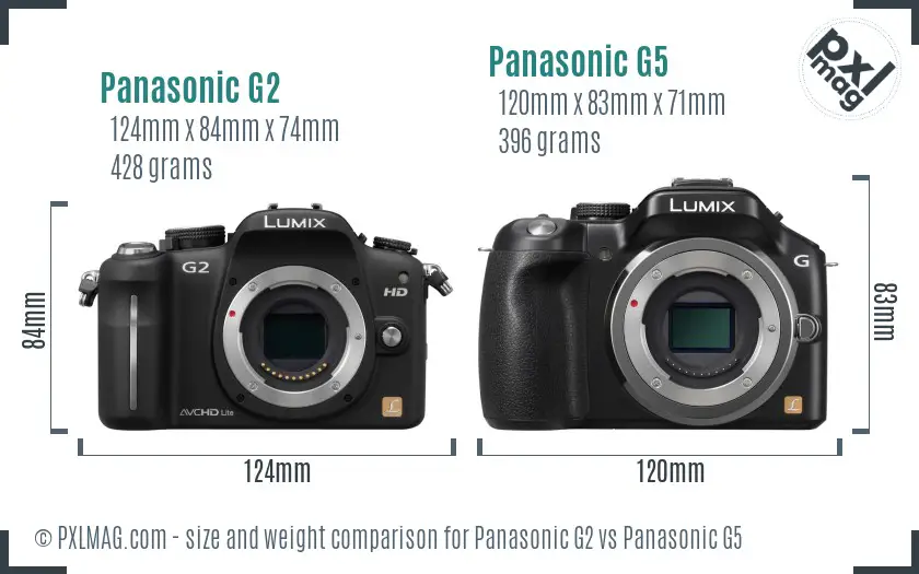 Panasonic G2 vs Panasonic G5 size comparison