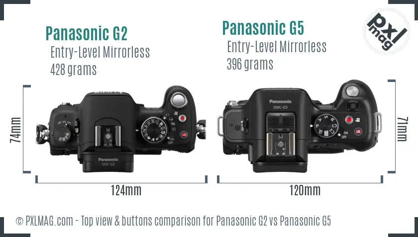 Panasonic G2 vs Panasonic G5 top view buttons comparison