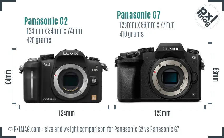 Panasonic G2 vs Panasonic G7 size comparison