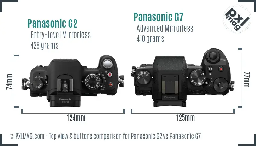 Panasonic G2 vs Panasonic G7 top view buttons comparison