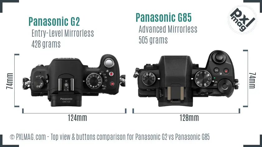 Panasonic G2 vs Panasonic G85 top view buttons comparison