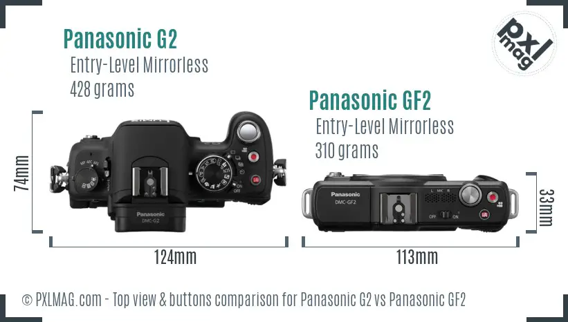 Panasonic G2 vs Panasonic GF2 top view buttons comparison
